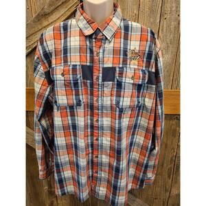 Banded brand roll tab sleeve adventure fishing vented shirt 2XL plaid XXL ^